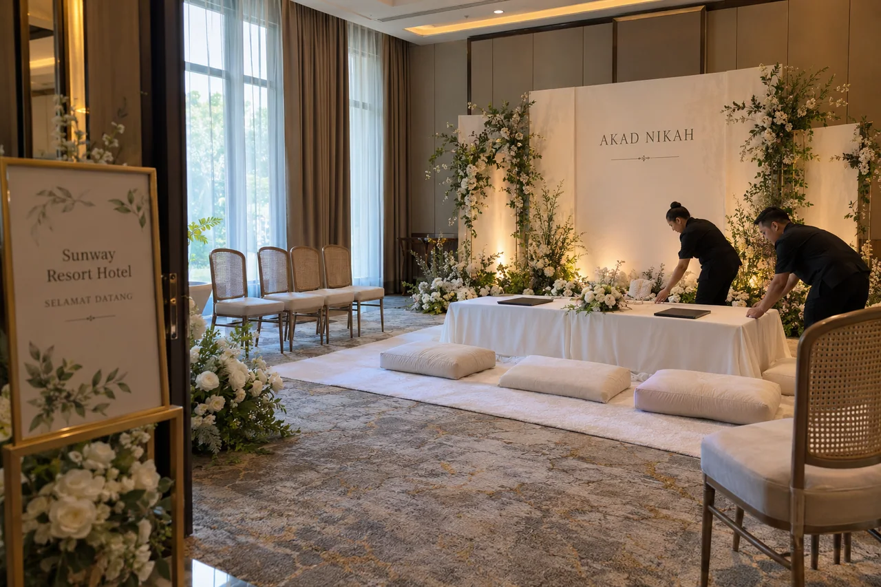 Sunway Resort Hotel akad nikah design reference with low nikah table and intimate ceremony seating