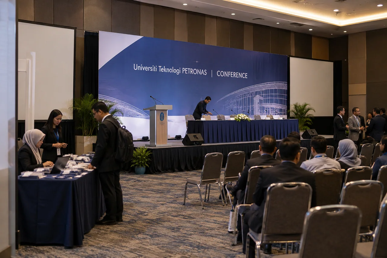 Universiti Teknologi PETRONAS conference design reference with academic conference stage and delegate seating