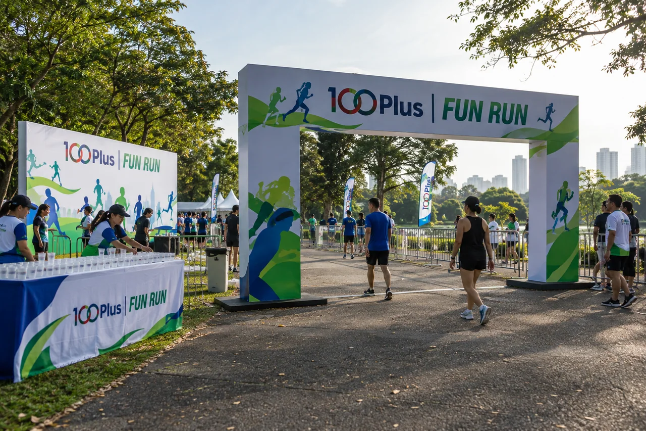 100Plus fun run design reference with fun-run finish photo gateway