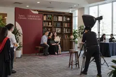 Taylor’s University graduate portrait day design reference with graduation portrait alcove with seating and photographer space