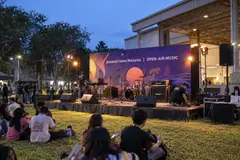 Universiti Sains Malaysia open-air concert design reference with campus lawn band stage and equipment area
