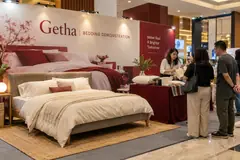 Getha product demonstration design reference with bedding and mattress demonstration island