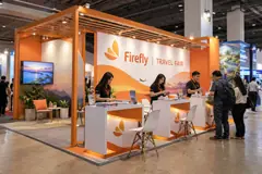 Firefly travel fair design reference with compact travel booking-advice stand